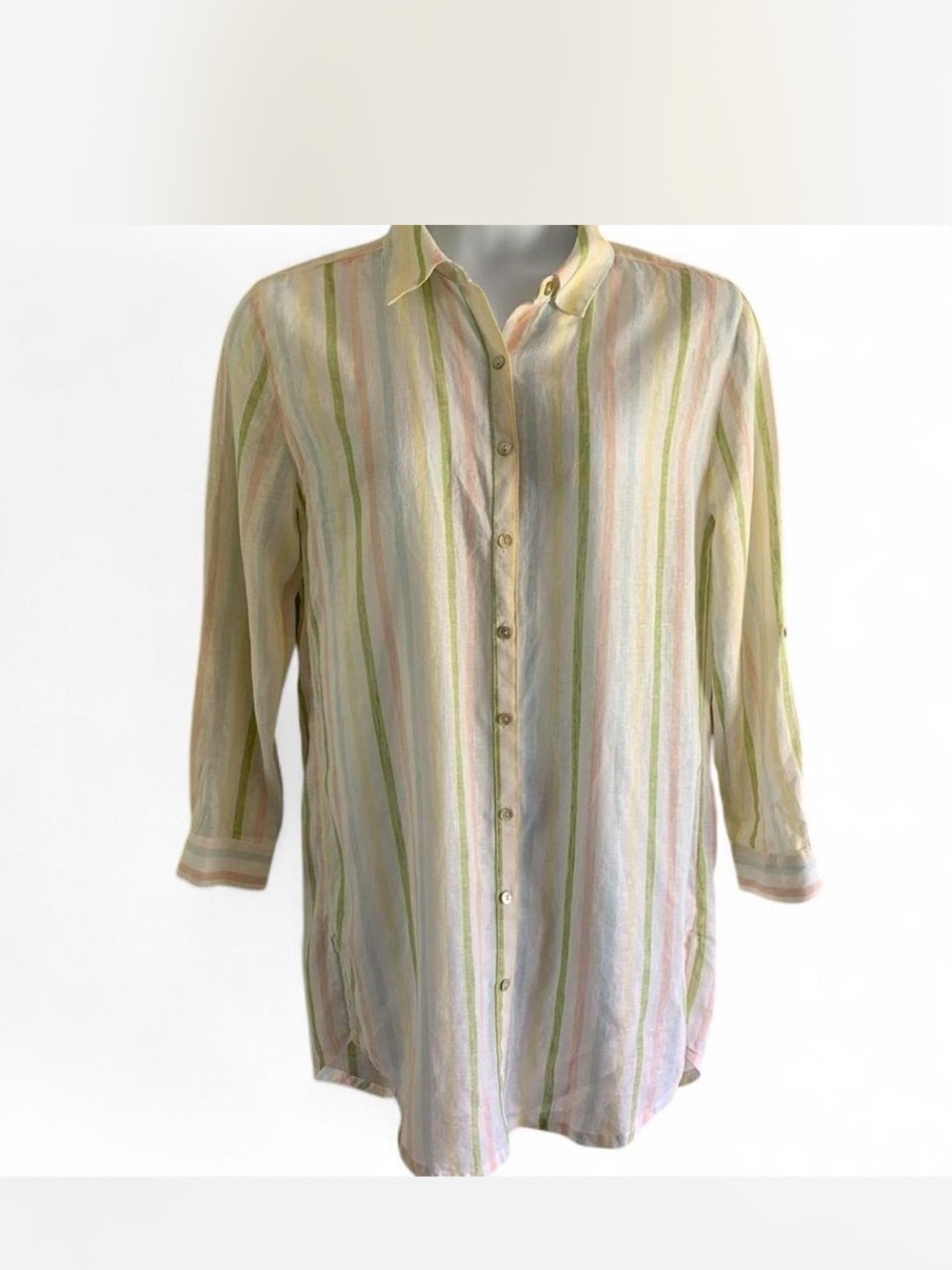 Cynthia Rowley Pastel Multi-Stripe Button-Down dress/coverup size L